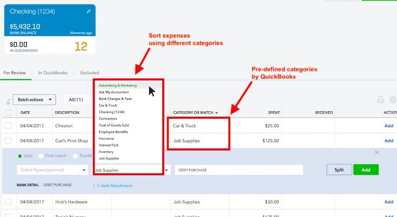 quickbooks-expense-categories QuickBooks expense categories