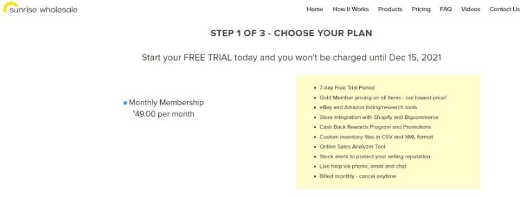 sunrise wholesale pricing