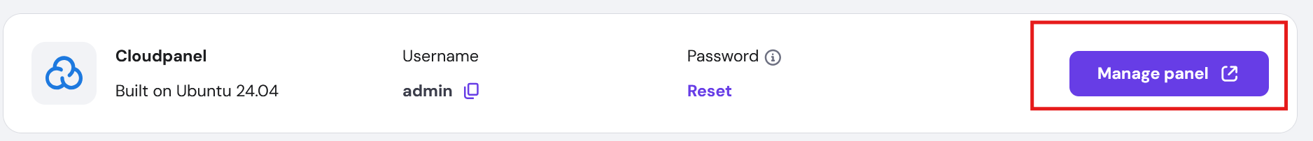 Click to access Cloud Panel settings